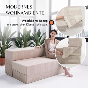 Вельветовий диван Розкладний диван-ліжко шириною 140 см, розкладний диван-ліжко та гостьовий матрац для 2 осіб, розкладний диван-ліжко надзвичайно товстий 19 см та комфортний рівень жорсткості H3 ідеально підходить для гостей та щоденного використання про