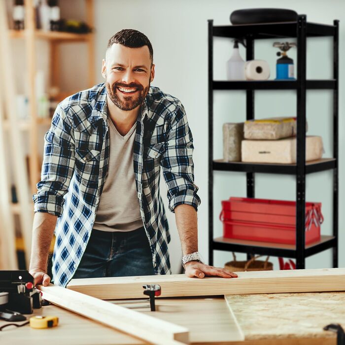 Чорний надміцний стелаж Relaxdays, висота та довжина 180x60x45 см, 500 кг, 5 полиць, для підвалу, гаража, модульна полиця для зберігання, сталь, 80, чорний