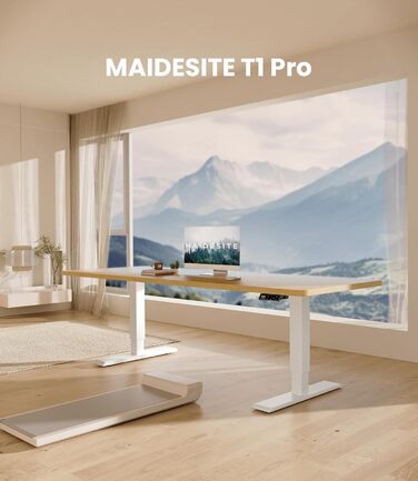 Електричний стіл MAIDeSITe з потужним двигуном, регульованою по висоті рамою столу з двосекційними ніжками та 4 налаштуваннями пам&39яті - T1 Pro (білий)