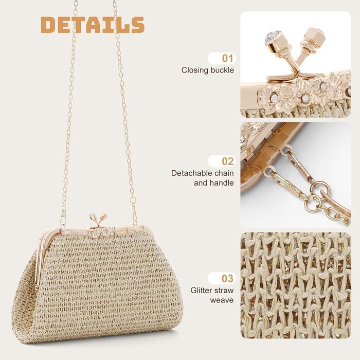 Сумка-клатч жіноча для вечірок та відпочинку, бежева. Ідеально підходить для пляжу, весілля, коктейльної вечірки або випускного.