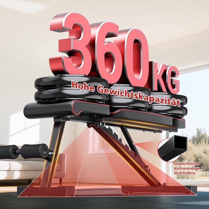 Силова лава XDDIAS, регульована в 10 напрямках тренувальна лава з подовженим підголівником, складна до 360 кг, лава з нахилом, горизонтальною поверхнею та нахилом для домашнього фітнесу, компактна фітнес-лава для невеликих будинків