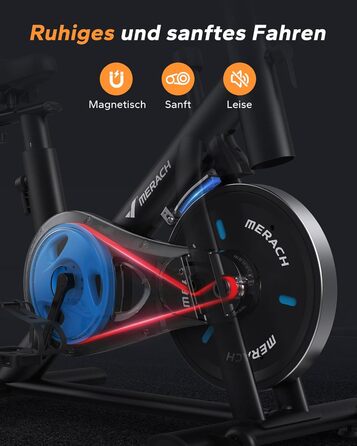 Велотренажер MERACH з регульованим опором, тихий домашній тренажер з покращеним світлодіодним монітором, тримачем для планшета, велотренажер для кардіотренувань вдома, спеціальний додаток, до 136 кг, чорний