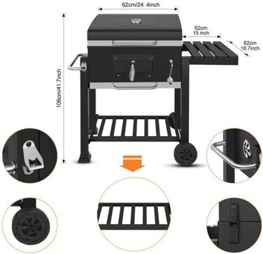 Сімейне вугільне барбекю SilteD, вугільне барбекю для внутрішнього дворика з тумбочками, барбекю для кемпінгу, барбекю, вугільне б