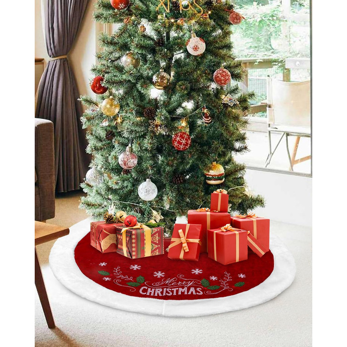 Спідниця для ялинки із візерунком сніжинок та написом "Веселого Різдва" 122 см SOBEAU