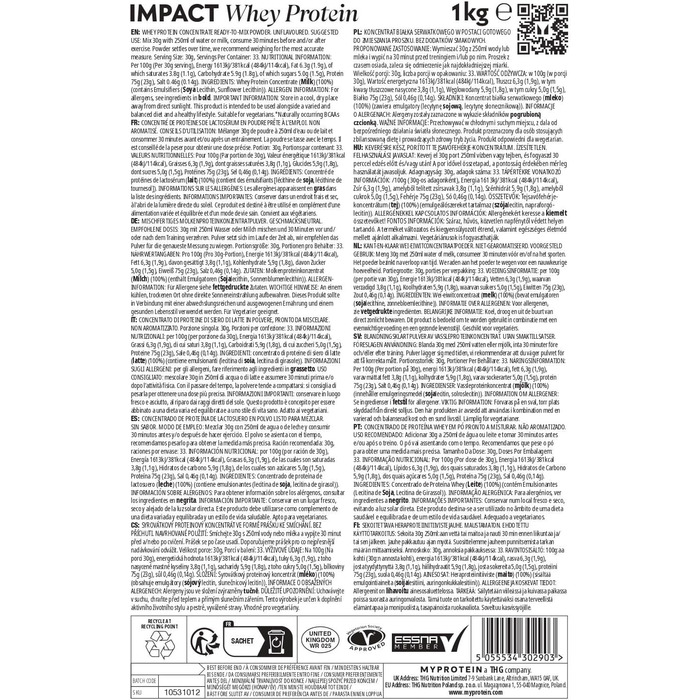 Сироватковий протеїн Myprotein Impact, без смаку, 1 кг