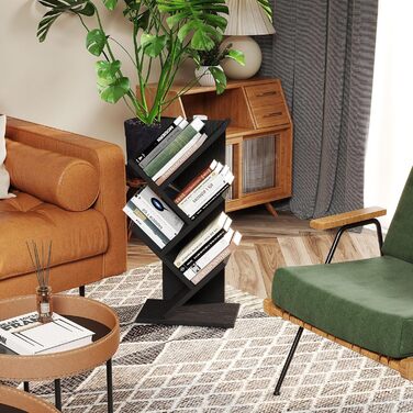 Книжкова полиця YMYNY у формі дерева, 4-рівнева перегородка для кімнати, сучасна дерев&39яна полиця для книг/фільмів/компакт-дисків, вузька підставка для спальні, домашнього офісу, чорна HBC014B 60 см 4 яруси чорного кольору