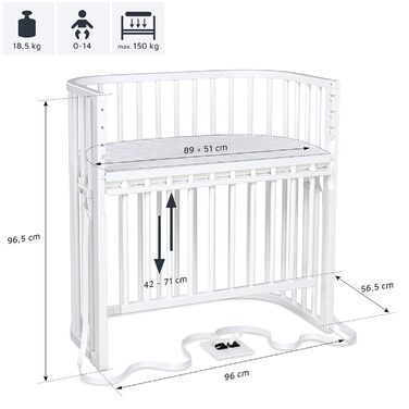 Приліжкове ліжечко Babybay Boxspring Comfort Plus, біле лаковане з матрацом Classic Cotton Soft, біле лаковане, 96Д x 56,5Ш x 96,5В см. З матрацом Classic Cotton Soft.