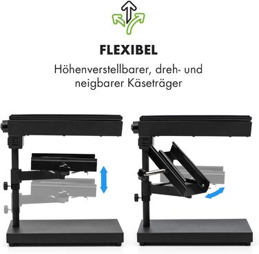 Гриль для сирного раклету Klarstein з нержавіючої сталі, поворотний і регульований гриль-розплавлювач раклету для сиру в одному шматку, надійний пристрій для гриля швейцарського раклету, малий сироплавильник потужністю 1000 Вт сіро-чорний - 1000 Вт