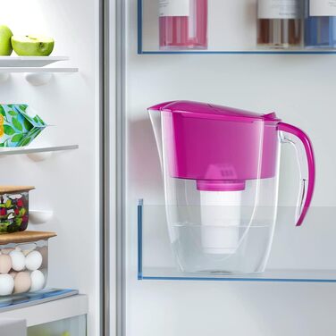 Фільтр для води AQUAPHOR Smile Cyclamen включно з 1 фільтром A5 з магнієм I Зменшує вапняний наліт і хлор I Графин на 2,9 л I Компактний і легкий фільтр для води I Настільний фільтр для води I Розміщується в дверцятах холодильника