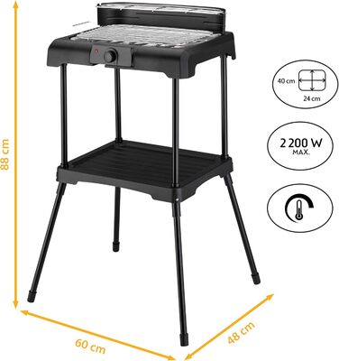 Підлоговий гриль TZS Перша Австрія 2000 Вт Електричний гриль з регулятором температури та відбивачем тепла Садовий гриль на ніжках Поверхня гриля 45 см х 22 см з тамбуром Барбекю Електричний стіл Гриль