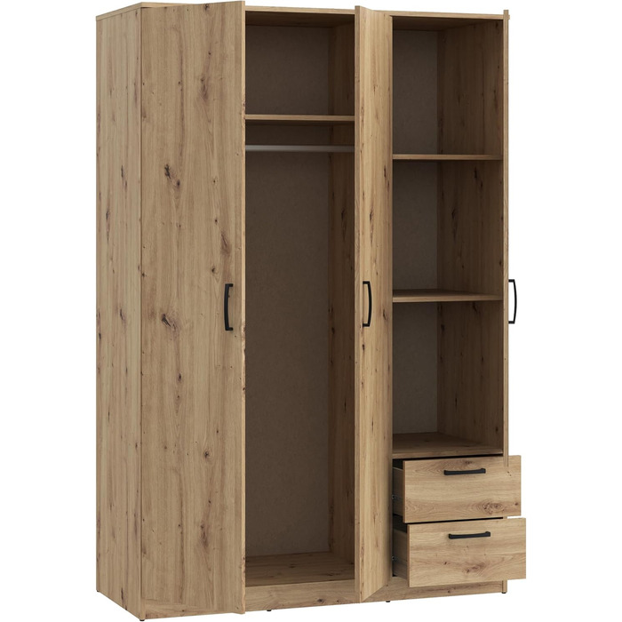 Шафа 122, Шафа в скандинавському стилі з 3 дверима та 2 шухлядами, інженерна деревина, оздоблення Artisan Oak, ширина 122 см, висота 185 см, глибина 52,7 см. Шафа Artisan Oak, 3 двері з 2 шухлядами