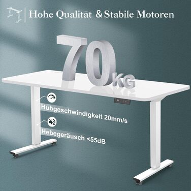 Каркас столу JUMMICO з регульованою висотою, USB-портом та кабельним лотком, електрично регульований каркас столу з колесами, стіл для роботи стоячи (білий)