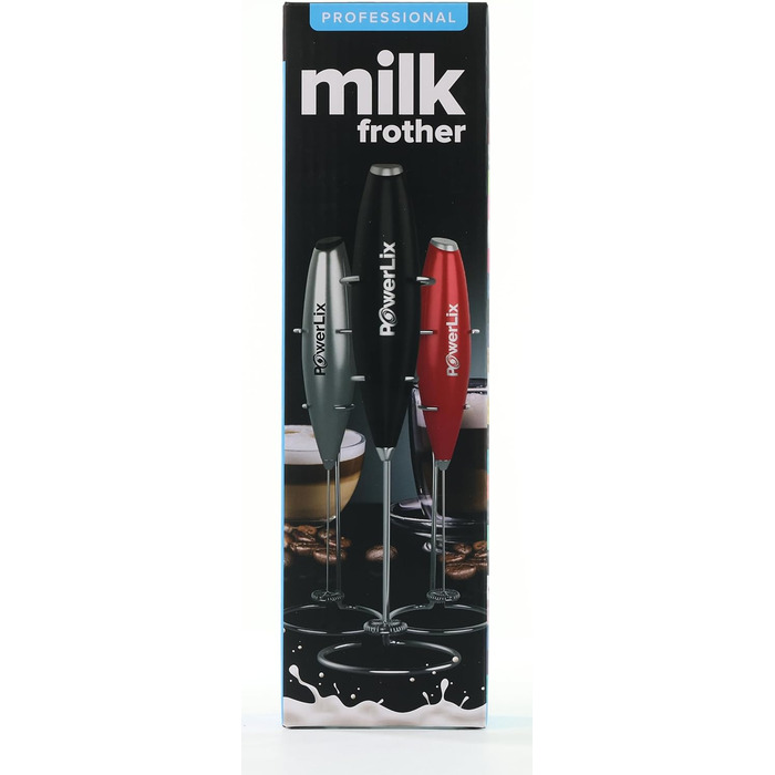 Паличка для спінювання молока PowerLix, електричний спінювач молока з підставкою з нержавіючої сталі, 15-20 с, 19000 об/хв, на бат