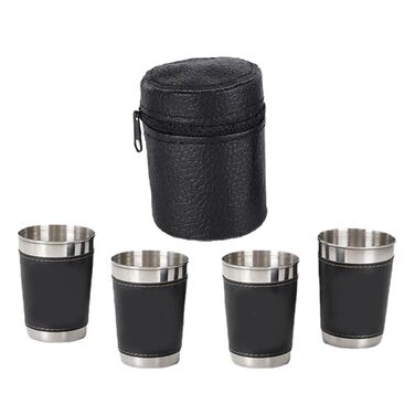 Маленькі чарки з нержавіючої сталі об&39ємом 70 мл з футляром для перенесення, портативні келихи для вина в поході, ударостійкі металеві чашки для подорожей на природі та пікніків