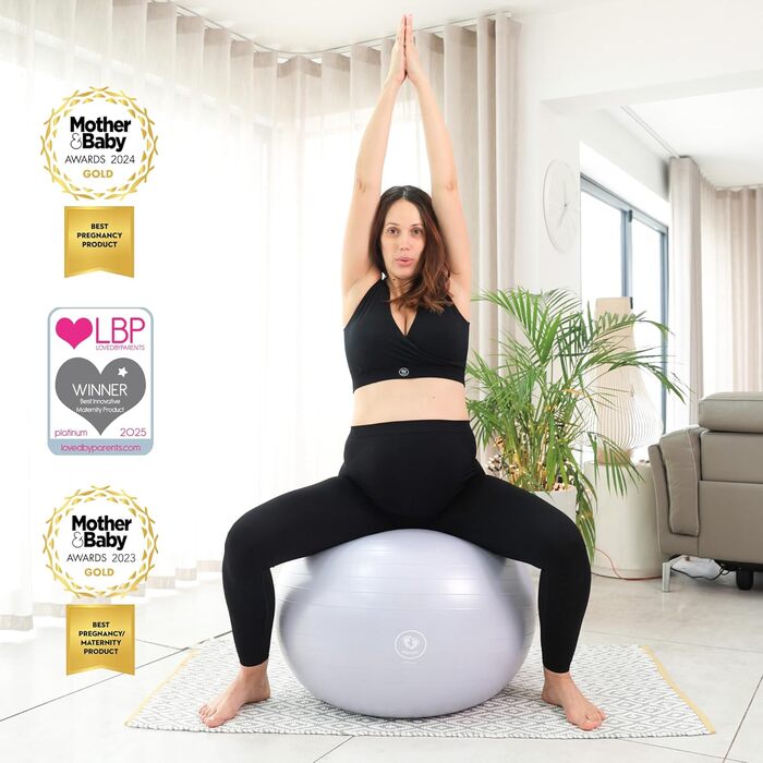 М&39яч для народження BABYGO Набір м&39яча для йоги, роботи та вправ для вагітних, а також книга. Цілі триместру, фізіотерапія вагітності, план пологів та відновлення, включаючи екологічно чисту перлину з захистом від розривів, 65 см 1