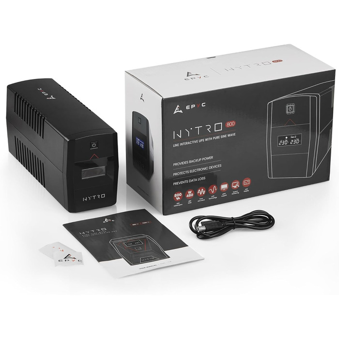 ДБЖ з чистою синусоїдою, 800 ВА / 480 Вт, ДБЖ для ігрових ПК, блоків живлення з активним PFC, Mac та консолей, джерело безперебійного живлення, 2 розетки Schuko, 800 ВА / 480 Вт