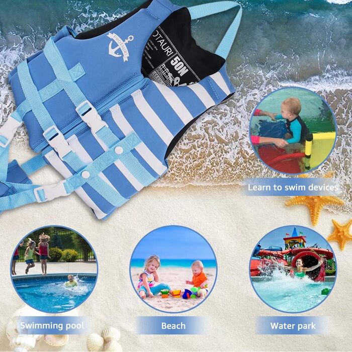 Дитяча плавальна куртка PROTAURI - Неопренова плавальна куртка для хлопчиків і дівчаток, купальник для малюків, допоміжний одяг для тренувань з плавання, 2-9 років/50N M (3-6 років), світло-блакитна