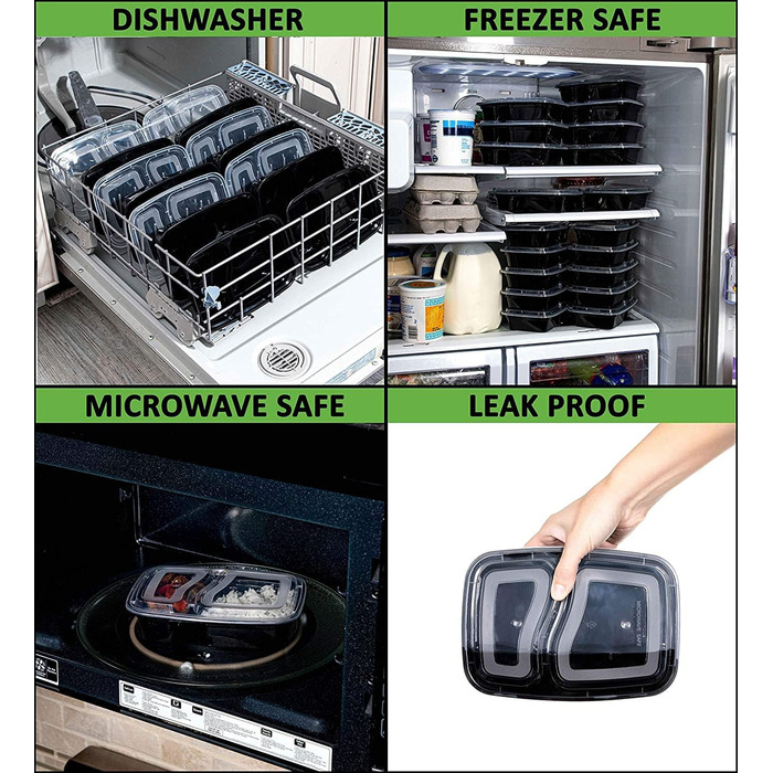 Контейнерів для харчування з кришками, 1000 мл, багаторазові, без BPA. Герметичні ланч-бокси та контейнери для зберігання їжі, придатні для мікрохвильової печі та морозильної камери., 12