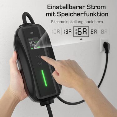 Зарядний кабель типу 2 Schuko 3,68кВт 1-фазний, 8м, 6-16А EV Зарядні пристрої з керованим цифровим дисплеєм для електромобіля, зар