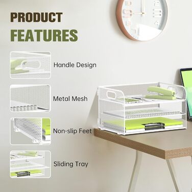 Лоток для документів А4, 3 відділення, штабелювані офісні лотки, металевий лоток з ручкою, білий