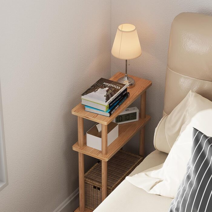 Вузький журнальний столик APICIZON, 3-ярусний дерев&39яний журнальний столик, 40x18x61,5 см, вузька тумбочка з місцем для зберігання, маленький журнальний столик для вітальні, спальні, балкону, натуральний колір