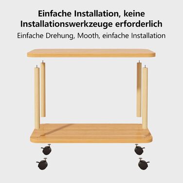 Дерев&39яний журнальний столик на колесах 2-рівневий маленький журнальний столик, 603050 см, обертовий на 360 градусів буфет з ніжками з масиву дерева, легко збирається, 2-рівнева відкрита полиця, маленький журнальний столик / столик для дивана