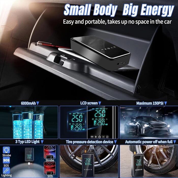 Електричний повітряний насос, портативний електронний повітряний насос з комплектом для ремонту шин, електричний компресорний вело