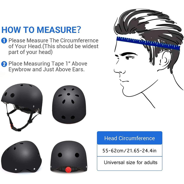 Шолом для скейтера, велосипедний шолом, шолом для дорослого велосипеда, скейтборда, самоката, BMX, дитячий, дорослий (дорослий (L))