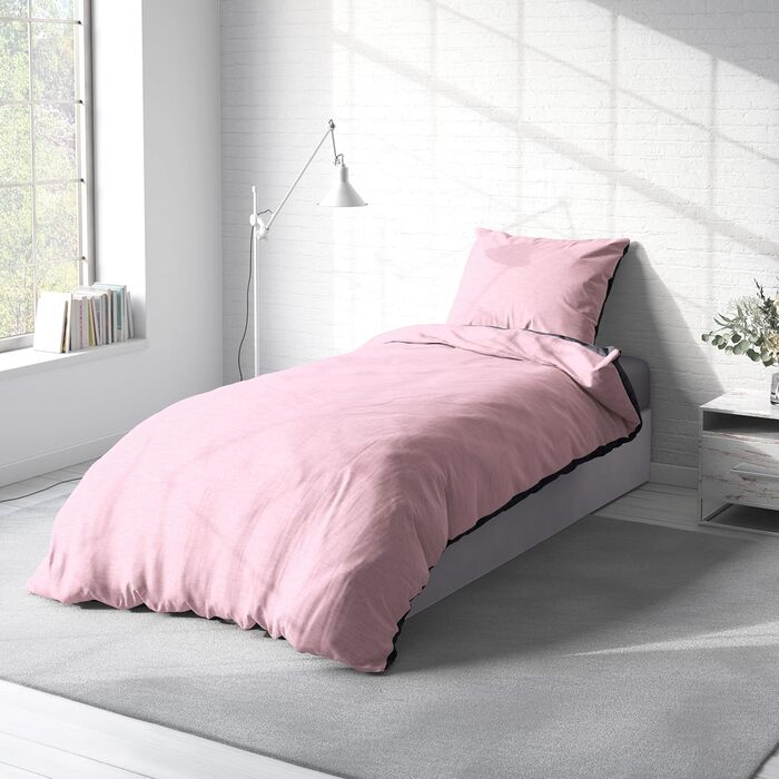 Зимовий комплект постільної білизни one-home, Фланель, Меланж Бавовна, Затишний, Пухнастий, Теплий, М&39який, Сучасний, Розмір Комплект з 2 предметів 135x200 см, Колір Рожевий/Антрацит, Комплект з 2 предметів 135x200 см Рожевий