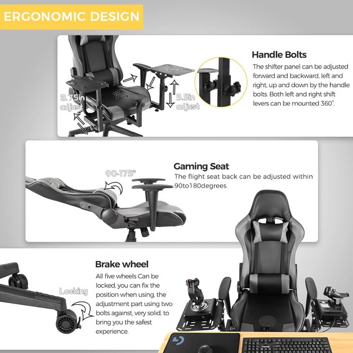 Крісло-кріплення для симулятора польоту Anman, багатофункціональне гоночне крісло, сумісне з важелем та дросельною заслінкою Airbus A10C, рокером та дросельною заслінкою, багатосценне застосування, джойстик та педаль дросельної заслінки не входять до комп