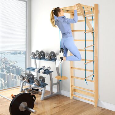 Стіна для скелелазіння COSTWAY, Гімнастична стіна, Гімнастична стіна на відкритому повітрі, Гімнастичне обладнання, Дерев&39яна, Вантажопідйомність 100 кг