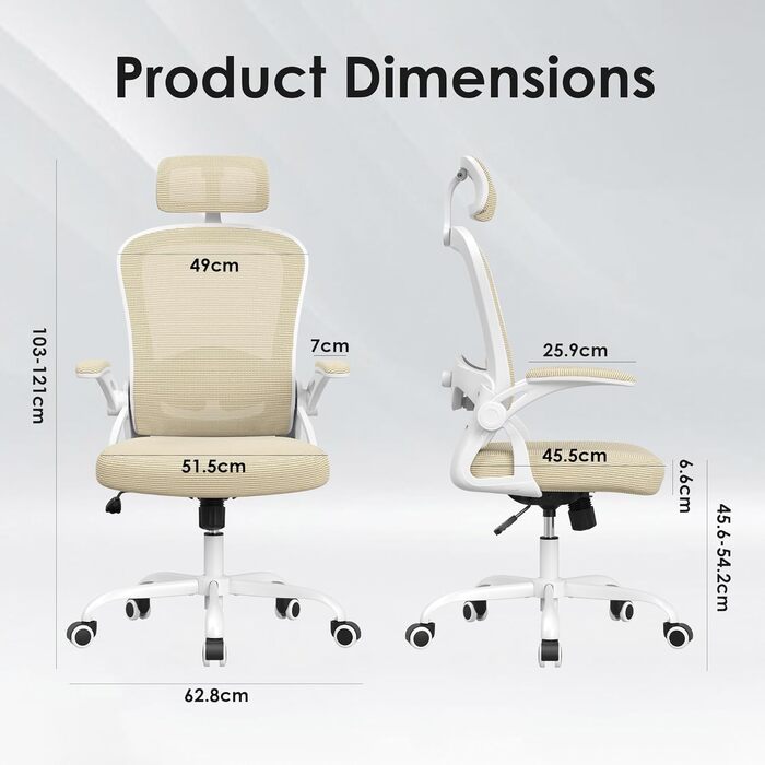 Ергономічне офісне крісло Farini, регульоване по висоті офісне крісло з підголівником, зручне крісло для домашнього офісу, комп&39ютерне крісло, крісло керівника з підлокітниками, вантажопідйомність 150 кг, бежеве комп&39ютерне крісло з колесами та підгол