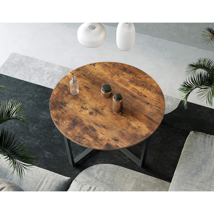 Круглий журнальний столик VASAGLE, стіл для вітальні, індустріальний стиль, сталевий каркас, легке складання, для вітальні, спальні, рустикальний коричневий та чорний LCT88 шт. Рустикальний коричневий чорний