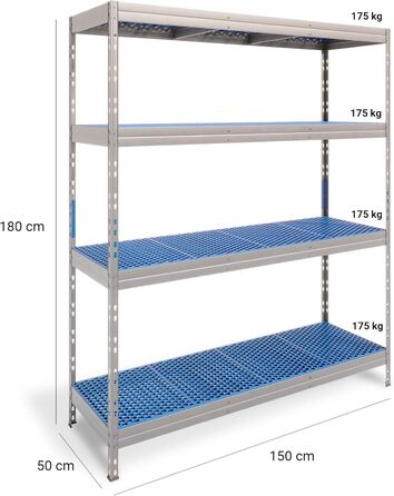 Харчова полиця з 4 пластиковими полицями, висота 180 см (180x148x50)
