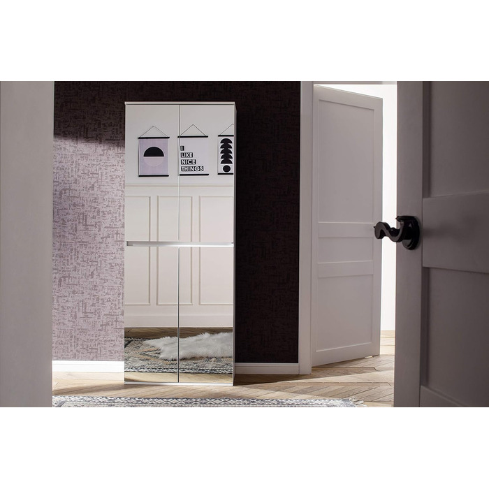 Дзеркало - Шафа - Біла - Багатофункціональна шафа з великою кількістю місця для зберігання - (Ш x В x Г) 74 x 191 x 34 см - анга для одягу та 6 полиць, 4 дверцята