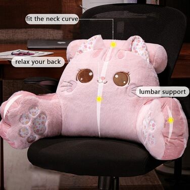 Плюшева подушка для читання з котом поперекова підтримка, мяка подушка зі знімним валиком для шиї та підлокітником, подушка для спини для ліжка/дивана, ідеально підходить для читання, перегляду телевізора, ігор (біла, 80 см Д x 50 см В) Біла 31,5&39 Д x 1