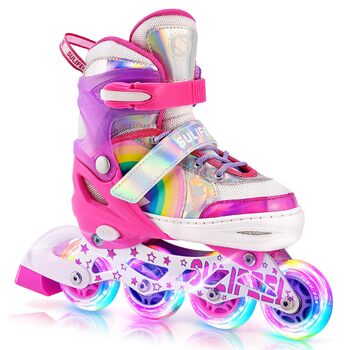 Роликові ковзани SULIFEEL &quotРайдужний єдиноріг&quot чорного кольору з підсвічуванням, для хлопчиків, рожевого кольору, розмір M (32-36 EU / 200-225 мм)