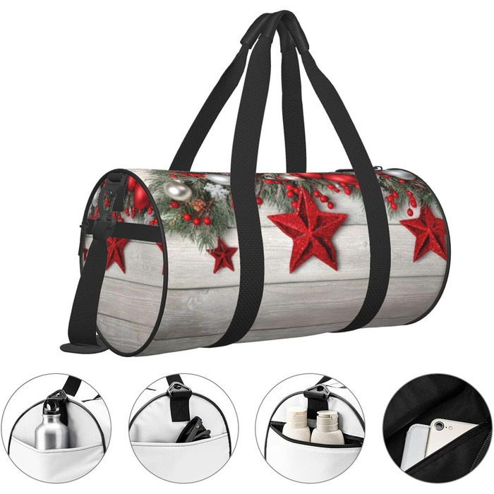 Спортивна сумка для подорожей, принт Різдвяні кулі, сумка на нічліг, чорна, універсальний розмір