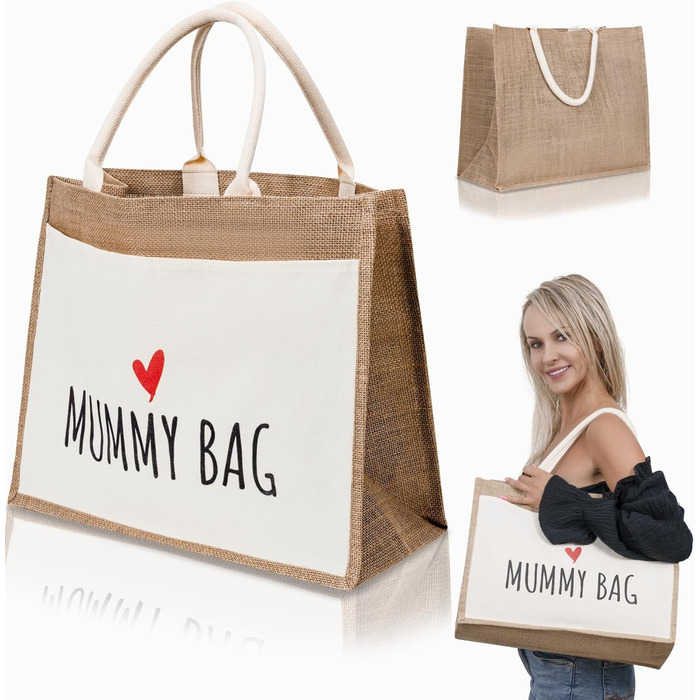 Затишна сумка з джутової тканини подарунок для мами, майбутньої мами або вагітної. Велика сумка для покупок з рафії джутова сумка