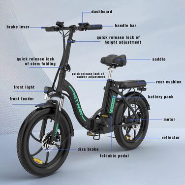 Електричний велосипед HITWAY E Bike 20 дюймів 250 Вт 36V 12Ah чорний