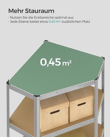 Кутова полиця SONGMICS, 5 ярусів, міцна полиця, металева, полиця для гаража, комори, полиця для підвалу, вантажопідйомність до 875 кг, сріблясто-натурально-бежевий GLR080E01 сріблястий натуральний бежевий