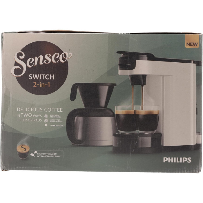 Кавоварка Philips Senseo Switch з фільтром і капсулами, технологія приготування 2-в-1, ємність для води 1 л, 7 чашок за один раз,