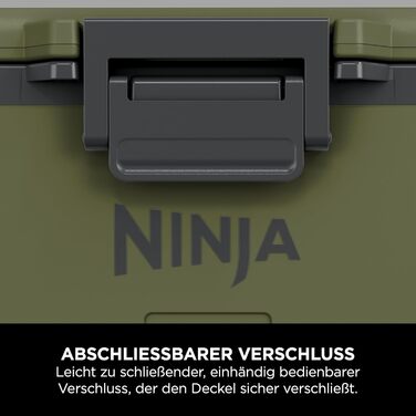 Холодильник Ninja FrostVault з колесами та ізоляцією, з пляшкою Ninja Thirti та пакетом з льодом, вбудованою шухлядою сухої зони для зберігання за температури холодильника, оливково-зелений, FB245AMZEUUKGN 42 л зелений