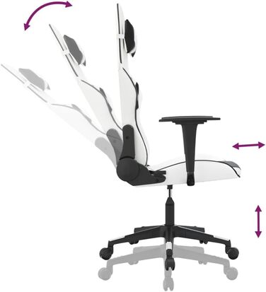 Ігрове крісло, біла та чорна штучна шкіра, офісне крісло, ігрове крісло, обертове крісло, стілець для столу - 3143697