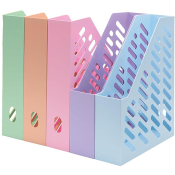 Універсальна класична папка для журналів з отвором для пальців, для журналів, документів, каталогів, брошур, листівок та багато іншого. Для зберігання документів формату DIN A4. Класичний сучасний стиль. (Різні пастельні кольори, набір з 5 шт.) Різні паст