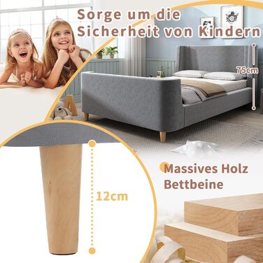 Дитяче м&39яке ліжко Merax 90x200 см, каркас одного ліжка з рейковою основою, високим узголів&39ям та ізніжжям, миле дитяче ліжко з креативним мультяшним візерунком, для хлопчиків та дівчаток, оксамит, матрац не входить до комплекту, сірий 90 x 200 см сір