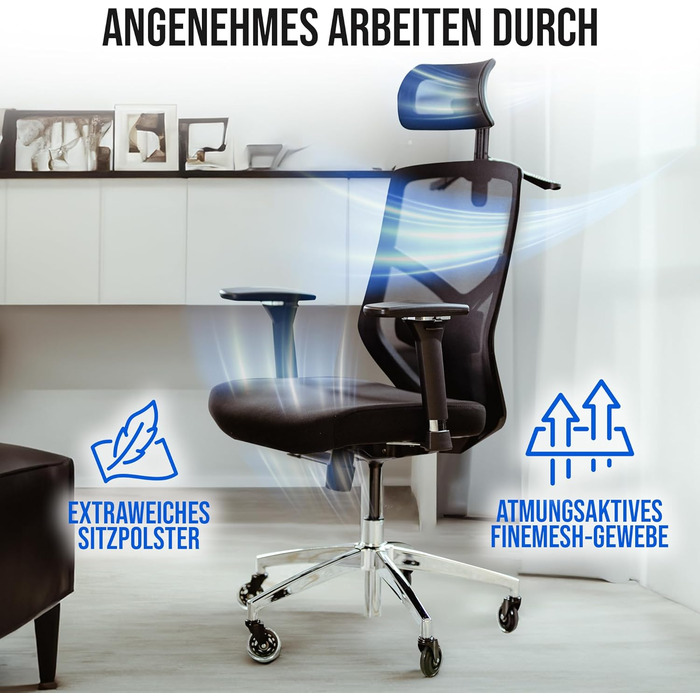 Ергономічне офісне крісло ПЕРЕМОЖЕЦЬ ТЕСТУ Коліщатка, що не подряпаються, повітропроникне Ергономічне робоче крісло Офісне крісло, вантажопідйомність 150 кг Комп&39ютерне крісло Обертове крісло Ергономічне офісне крісло, чорне