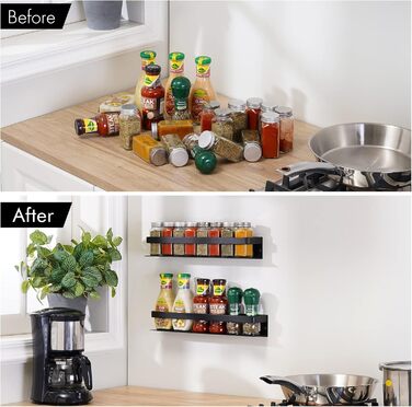 Настінна полиця для спецій KES, тримач для спецій, органайзер для спецій, кухонний, для зберігання спецій, кухонна полиця для спецій 40 см, 2 шт., матово-чорний колір, настінний, KSR401S40-BK-P2, 39,9 см