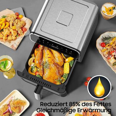 Фритюрниця Iceagle 6.7 л Airfryer XXL - фритюрниця 2200 Вт з подвійним нагріванням, фритюрниця з 8 програмами, оглядове вікно, світлодіодний сенсорний екран, книга рецептів, чорна 6.7 л