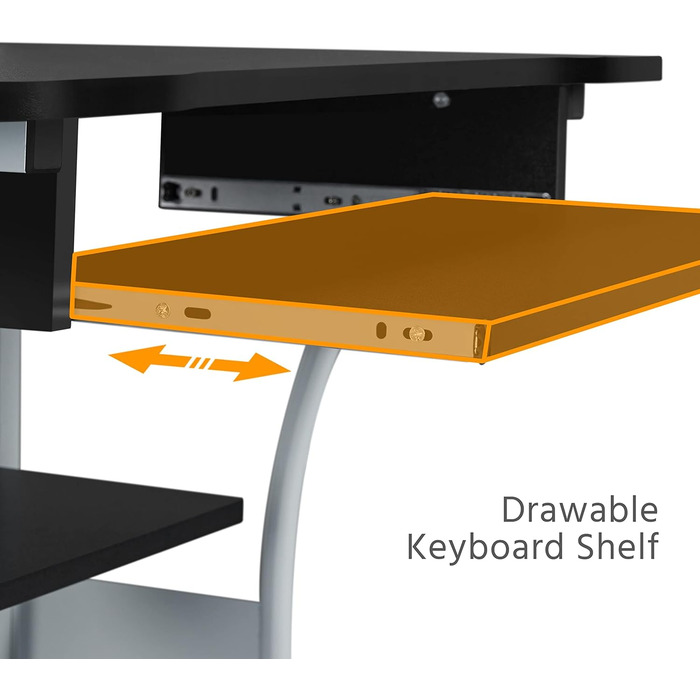 Стіл Yaheetech з полицею для принтера комп'ютерний стіл чорний Стіл для ПК на 4 коліщатках 80 x 50 x 132 см